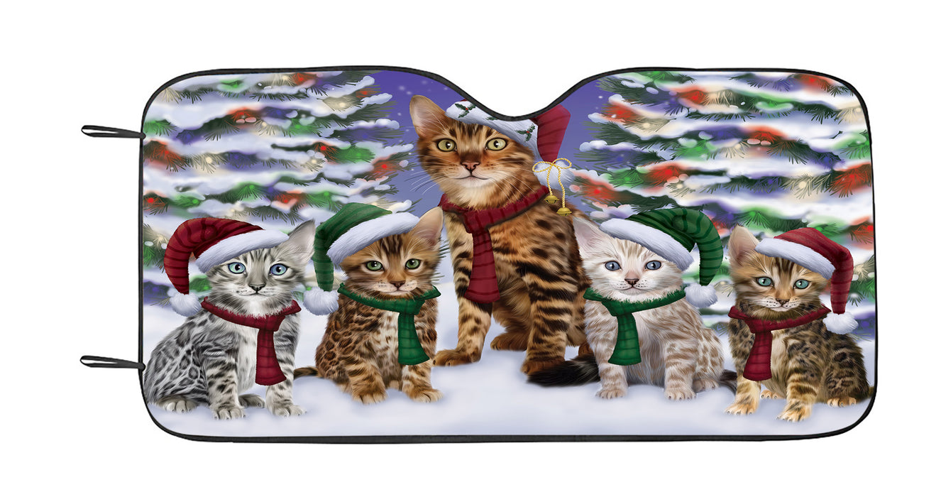 Bengal Cats Christmas Family Portrait in Holiday Scenic Background Car Sun Shade