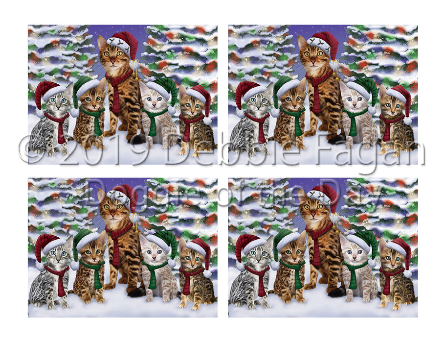 Bengal Cats Christmas Family Portrait in Holiday Scenic Background Placemat
