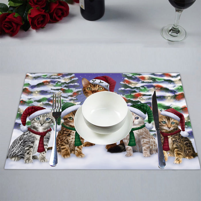 Bengal Cats Christmas Family Portrait in Holiday Scenic Background Placemat