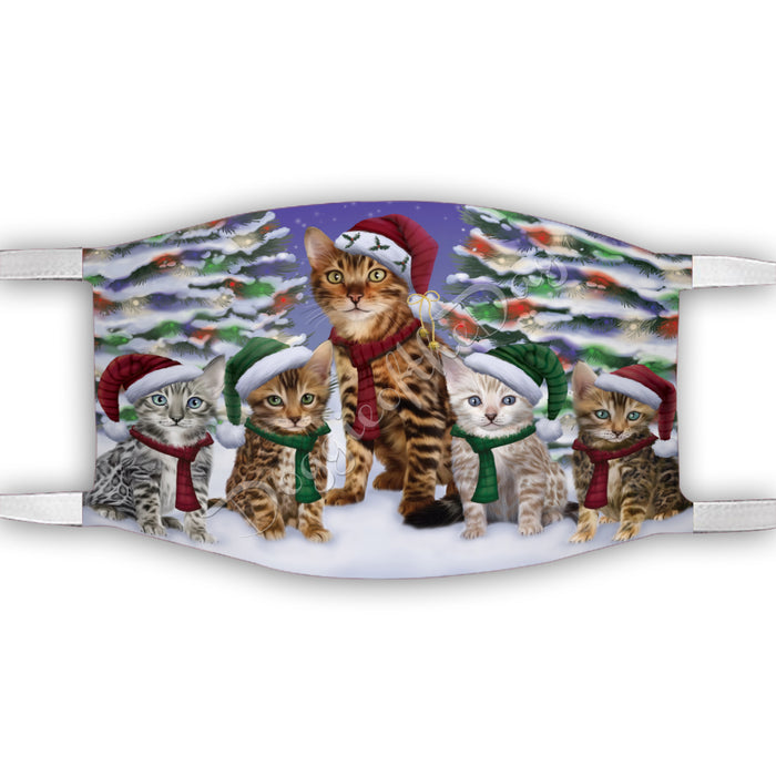 Bengal Cats Christmas Family Portrait in Holiday Scenic Background Face Mask FM48316