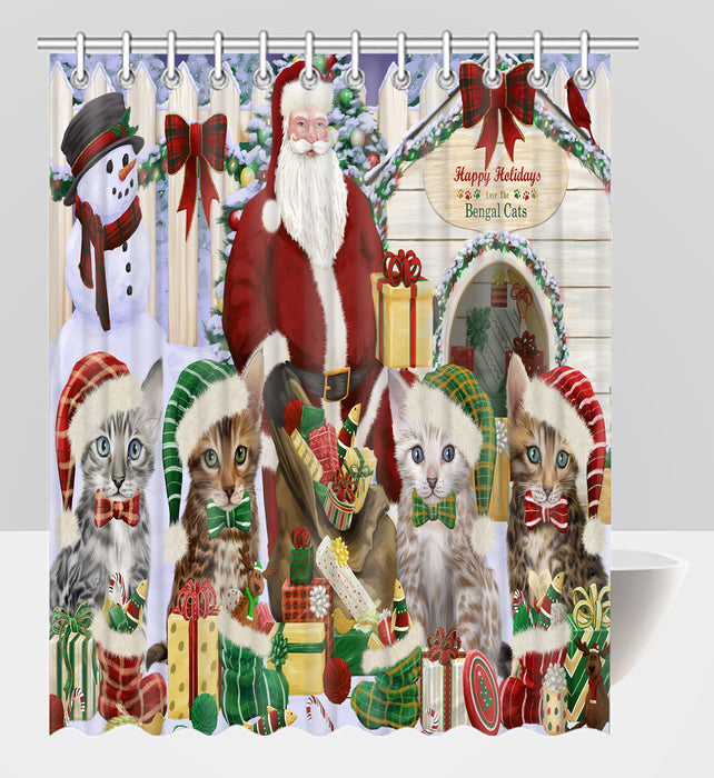Happy Holidays Christmas Bengal Cats House Gathering Shower Curtain