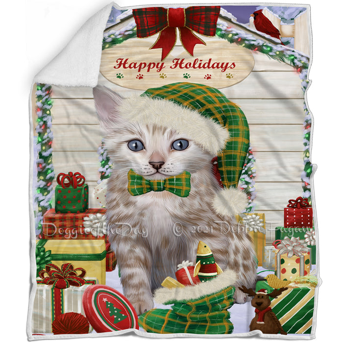 Happy Holidays Christmas Bengal Cat House with Presents Blanket BLNKT142044