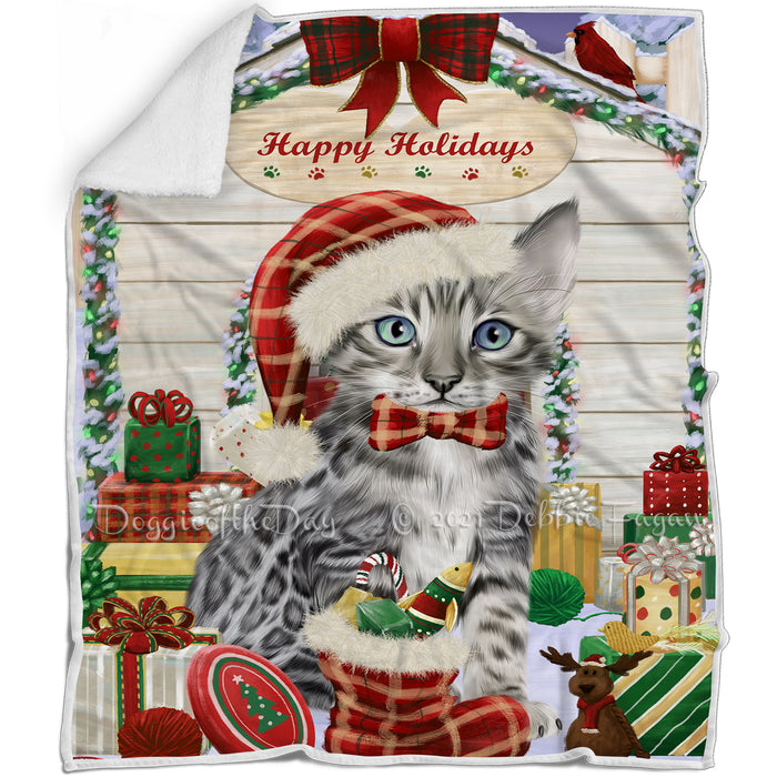 Happy Holidays Christmas Bengal Cat House with Presents Blanket BLNKT142046