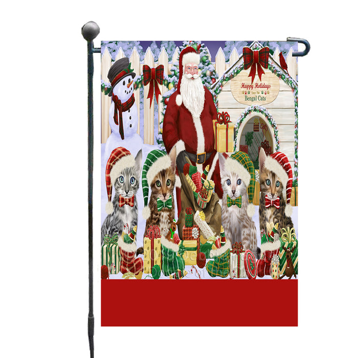 Personalized Happy Holidays Christmas Bengal Cats House Gathering Custom Garden Flags GFLG-DOTD-A58498