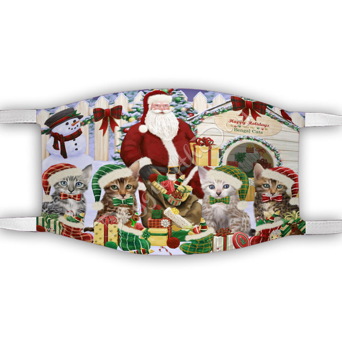 Happy Holidays Christmas Bengal Cats House Gathering Face Mask FM48219