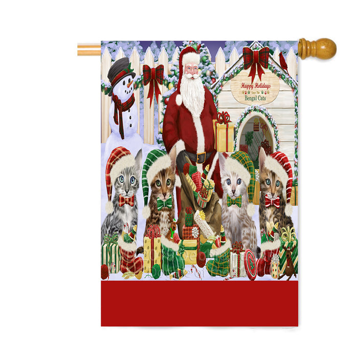 Personalized Happy Holidays Christmas Bengal Cats House Gathering Custom House Flag FLG-DOTD-A58554