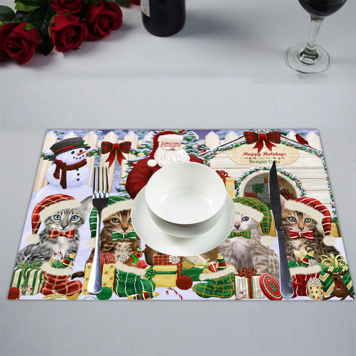 Happy Holidays Christmas Bengal Cats House Gathering Placemat