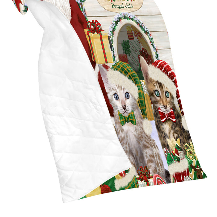Happy Holidays Christmas Bengal Cats House Gathering Quilt