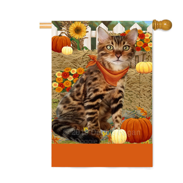 Personalized Fall Autumn Greeting Bengal Cat with Pumpkins Custom House Flag FLG-DOTD-A61855