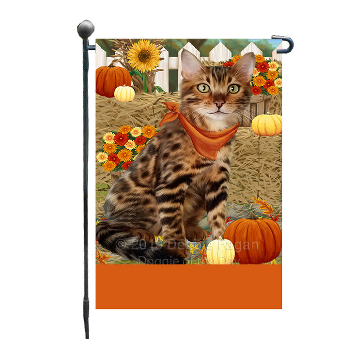 Personalized Fall Autumn Greeting Bengal Cat with Pumpkins Custom Garden Flags GFLG-DOTD-A61799
