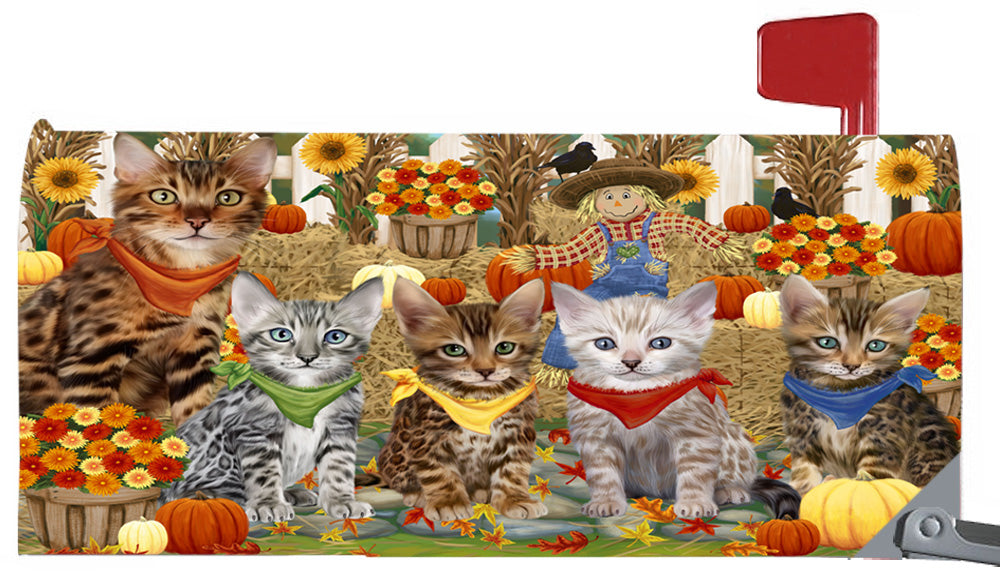 Fall Festive Harvest Time Gathering Bengal Cats 6.5 x 19 Inches Magnetic Mailbox Cover Post Box Cover Wraps Garden Yard Décor MBC49057