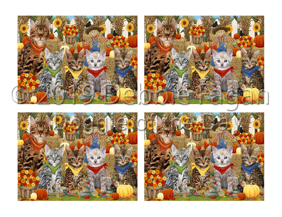 Fall Festive Harvest Time Gathering Bengal Cats Placemat