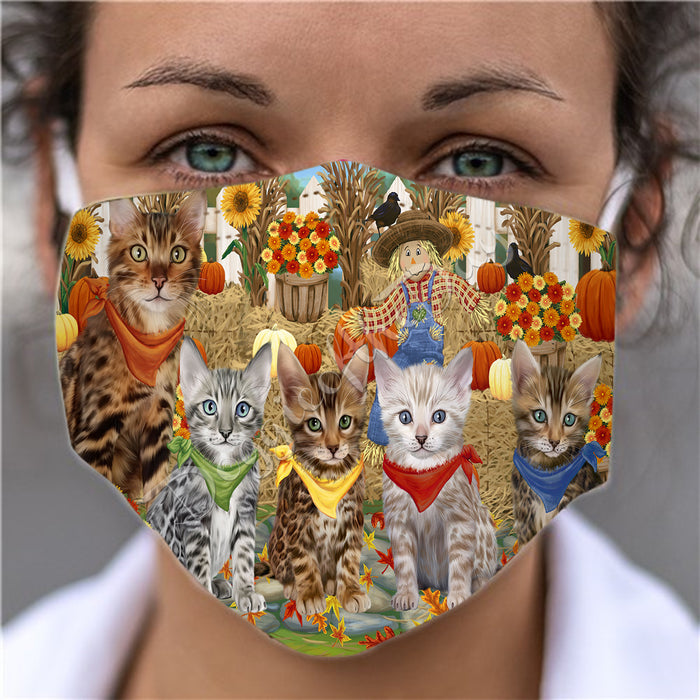 Fall Festive Harvest Time Gathering  Bengal Cats Face Mask FM48508