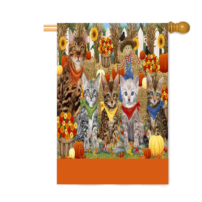 Personalized Fall Festive Gathering Bengal Cats with Pumpkins Custom House Flag FLG-DOTD-A61856
