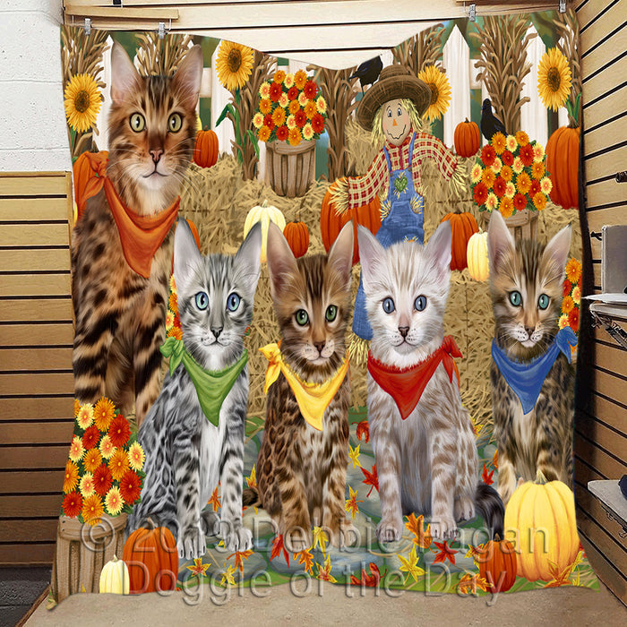 Fall Festive Harvest Time Gathering Bengal Cats Quilt