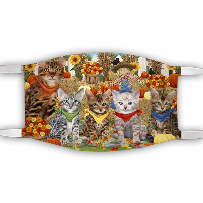 Fall Festive Harvest Time Gathering  Bengal Cats Face Mask FM48508