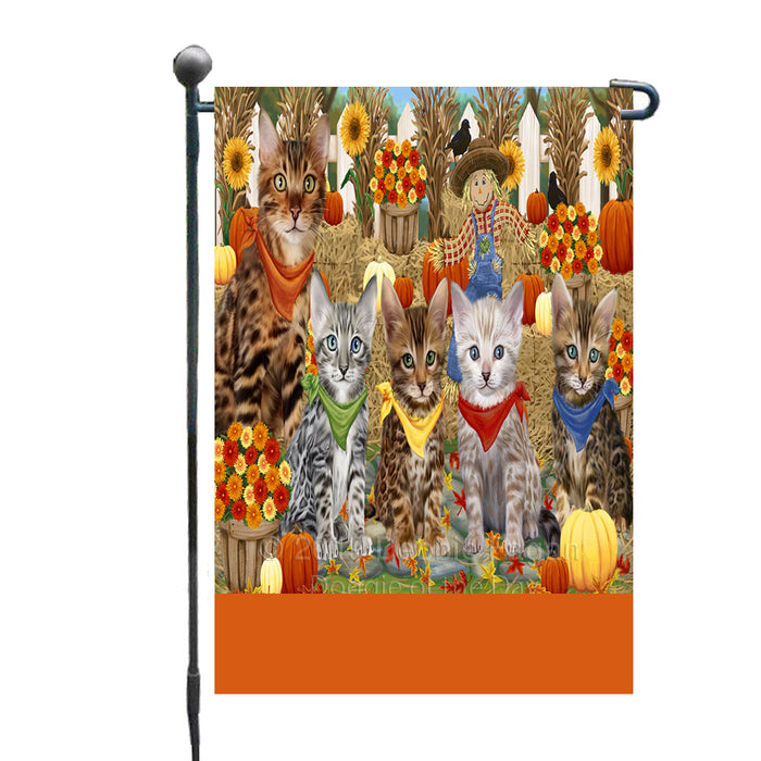 Personalized Fall Festive Gathering Bengal Cats with Pumpkins Custom Garden Flags GFLG-DOTD-A61800