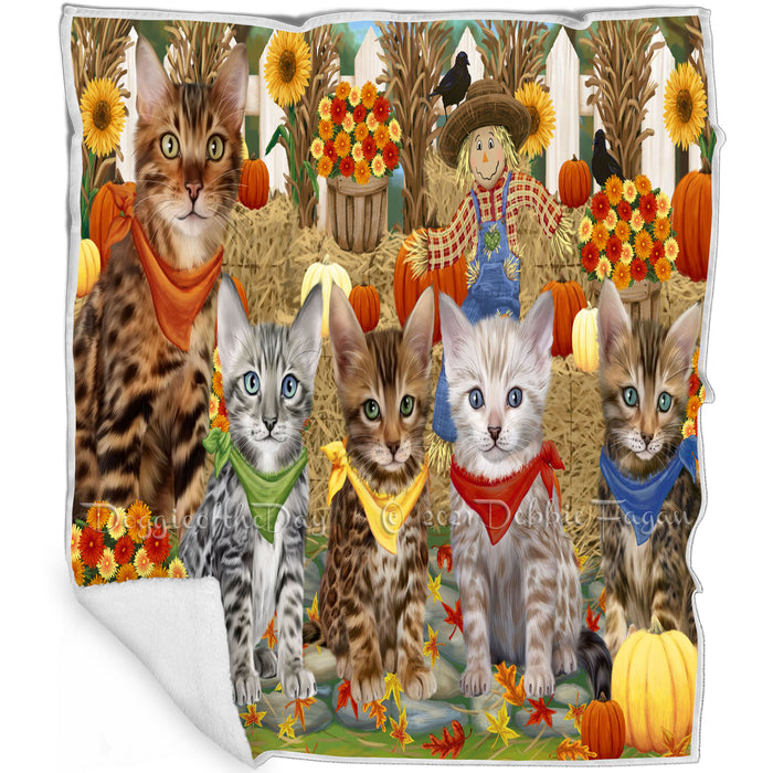 Fall Festive Gathering Bengal Cats with Pumpkins Blanket BLNKT142400