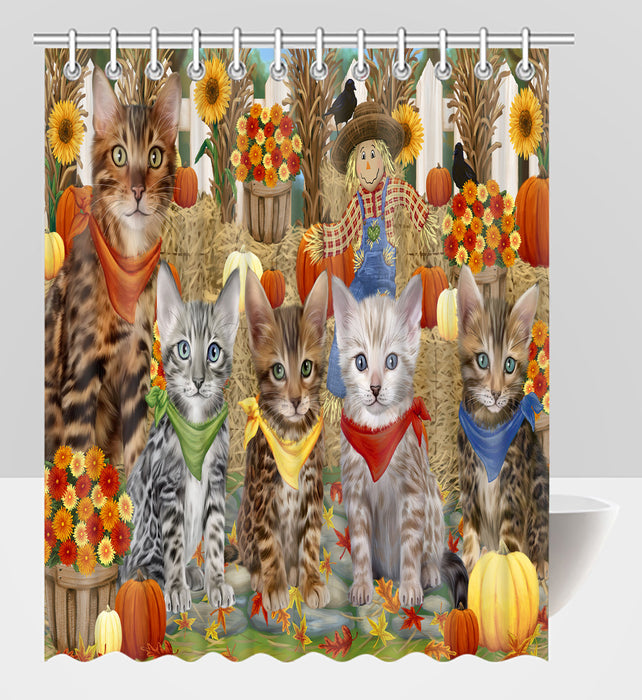 Fall Festive Harvest Time Gathering Bengal Cats Shower Curtain