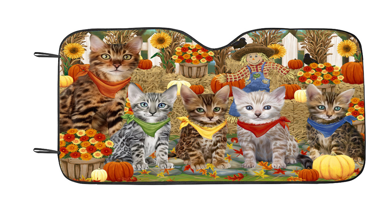 Fall Festive Harvest Time Gathering Bengal Cats Car Sun Shade