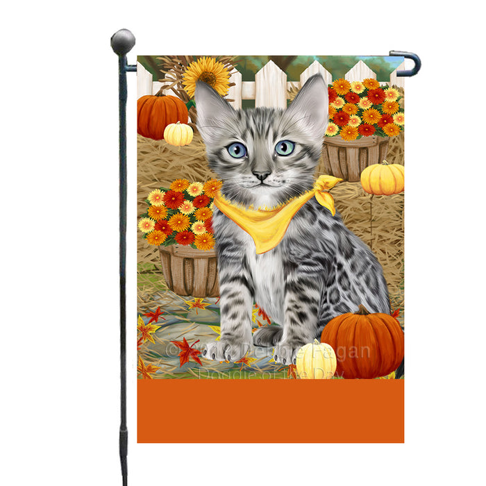 Personalized Fall Autumn Greeting Bengal Cat with Pumpkins Custom Garden Flags GFLG-DOTD-A61801