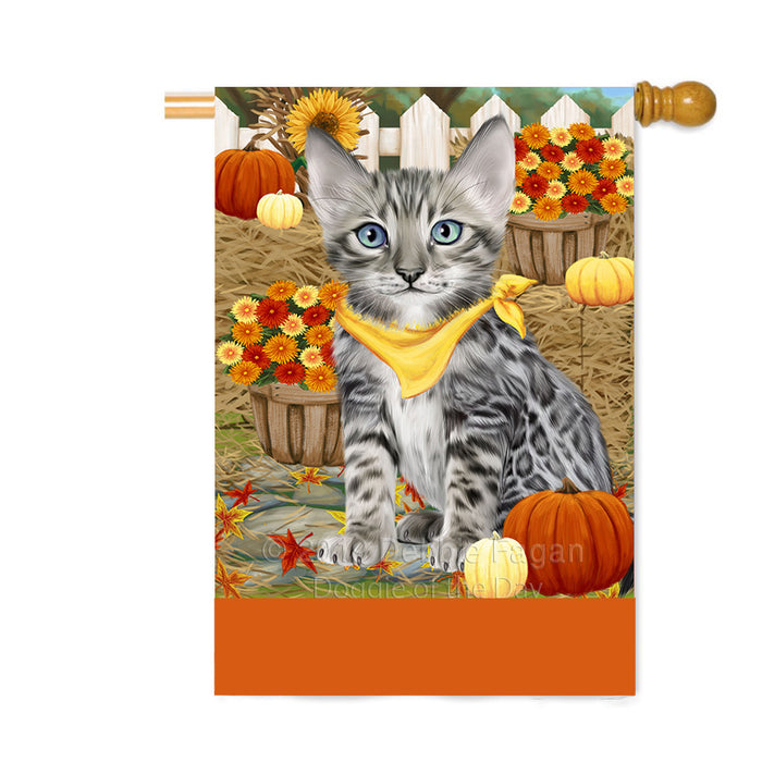 Personalized Fall Autumn Greeting Bengal Cat with Pumpkins Custom House Flag FLG-DOTD-A61857