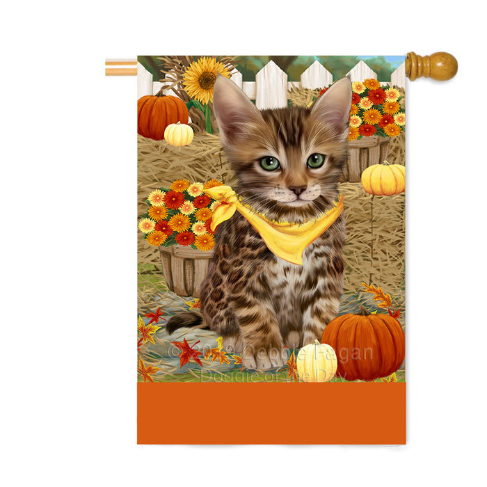 Personalized Fall Autumn Greeting Bengal Cat with Pumpkins Custom House Flag FLG-DOTD-A61858