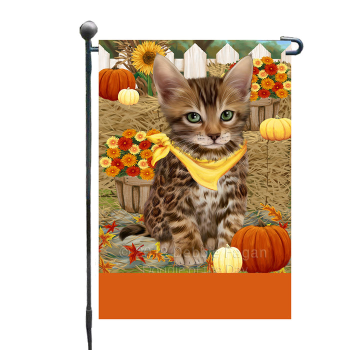 Personalized Fall Autumn Greeting Bengal Cat with Pumpkins Custom Garden Flags GFLG-DOTD-A61802