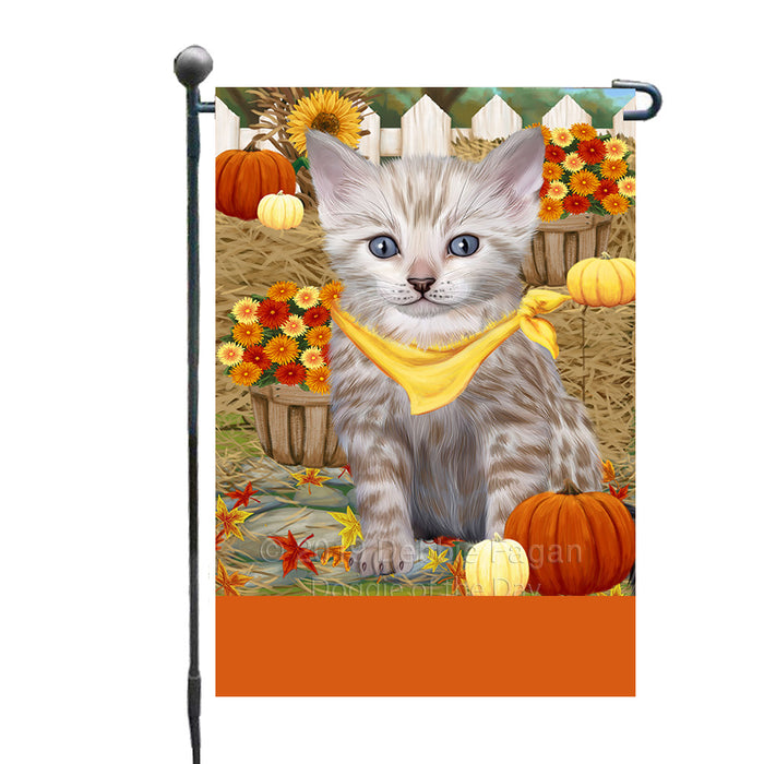 Personalized Fall Autumn Greeting Bengal Cat with Pumpkins Custom Garden Flags GFLG-DOTD-A61803