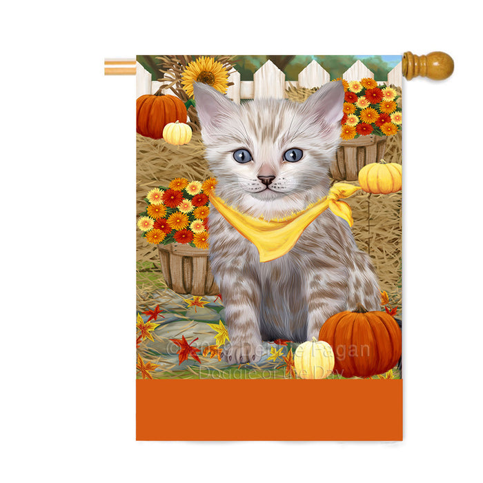 Personalized Fall Autumn Greeting Bengal Cat with Pumpkins Custom House Flag FLG-DOTD-A61859