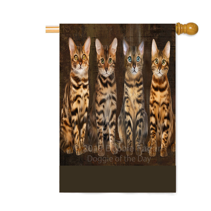 Personalized Rustic 4 Bengal Cats Custom House Flag FLG64419