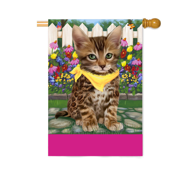 Personalized Spring Floral Bengal Cat Custom House Flag FLG-DOTD-A62801