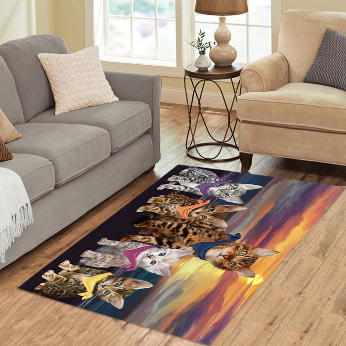 Family Sunset Portrait Bengal Cats Area Rug
