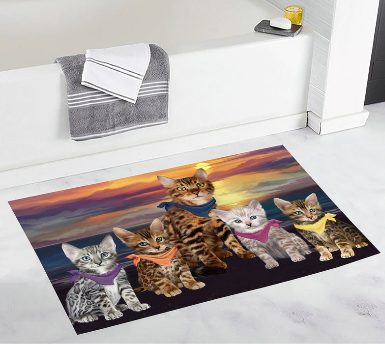 Family Sunset Portrait Bengal Cats Bath Mat