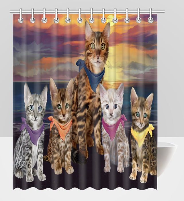 Family Sunset Portrait Bengal Cats Shower Curtain