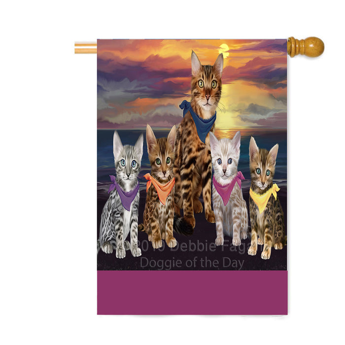 Personalized Family Sunset Portrait Bengal Cats Custom House Flag FLG-DOTD-A60630