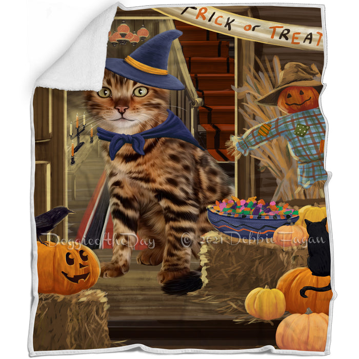 Enter at Own Risk Trick or Treat Halloween Bengal Cat Blanket BLNKT94242