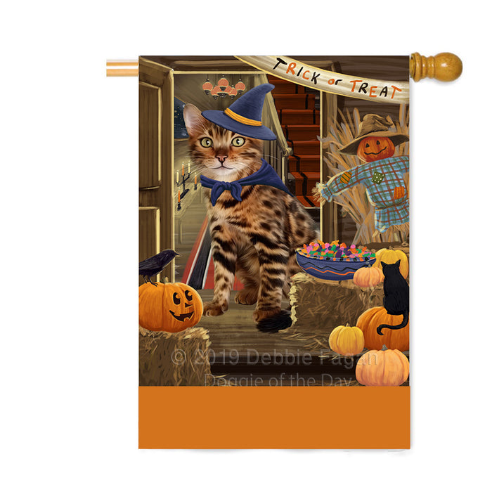 Personalized Enter at Own Risk Trick or Treat Halloween Bengal Cat Custom House Flag FLG-DOTD-A59513