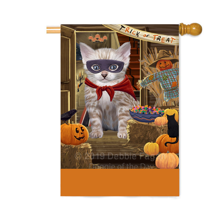 Personalized Enter at Own Risk Trick or Treat Halloween Bengal Cat Custom House Flag FLG-DOTD-A59514
