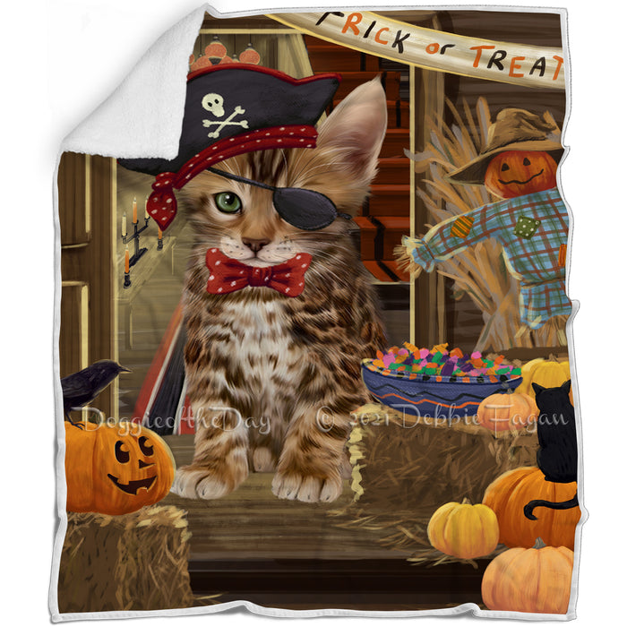 Enter at Own Risk Trick or Treat Halloween Bengal Cat Blanket BLNKT94260
