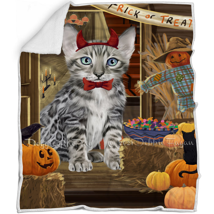 Enter at Own Risk Trick or Treat Halloween Bengal Cat Blanket BLNKT94269