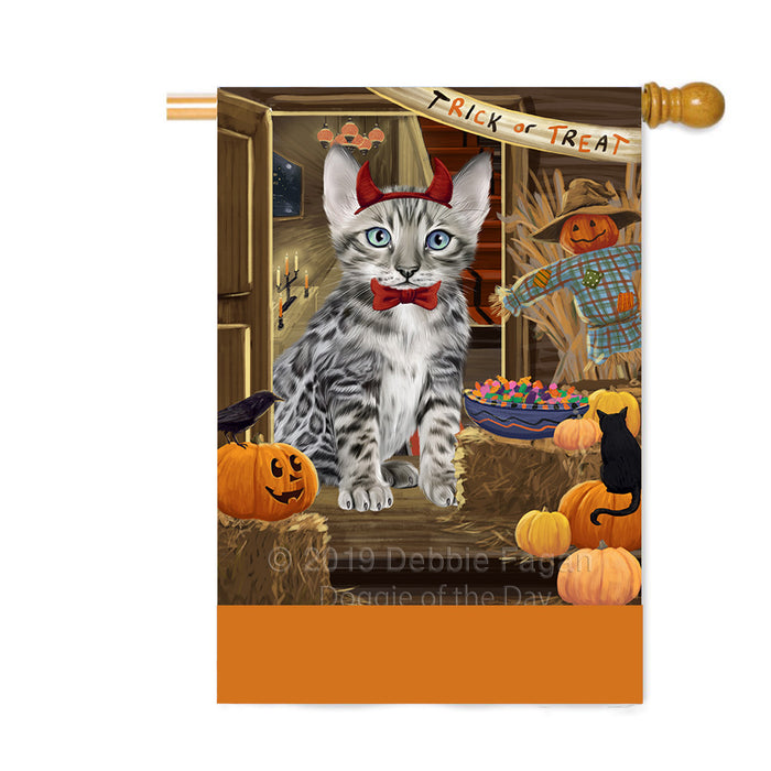 Personalized Enter at Own Risk Trick or Treat Halloween Bengal Cat Custom House Flag FLG-DOTD-A59515