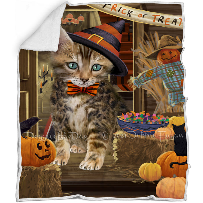 Enter at Own Risk Trick or Treat Halloween Bengal Cat Blanket BLNKT94278