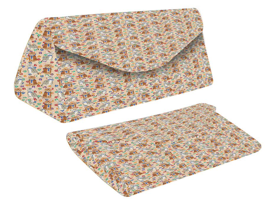 Rainbow Paw Print Bengal Cats Blue Foldable Glasses Case