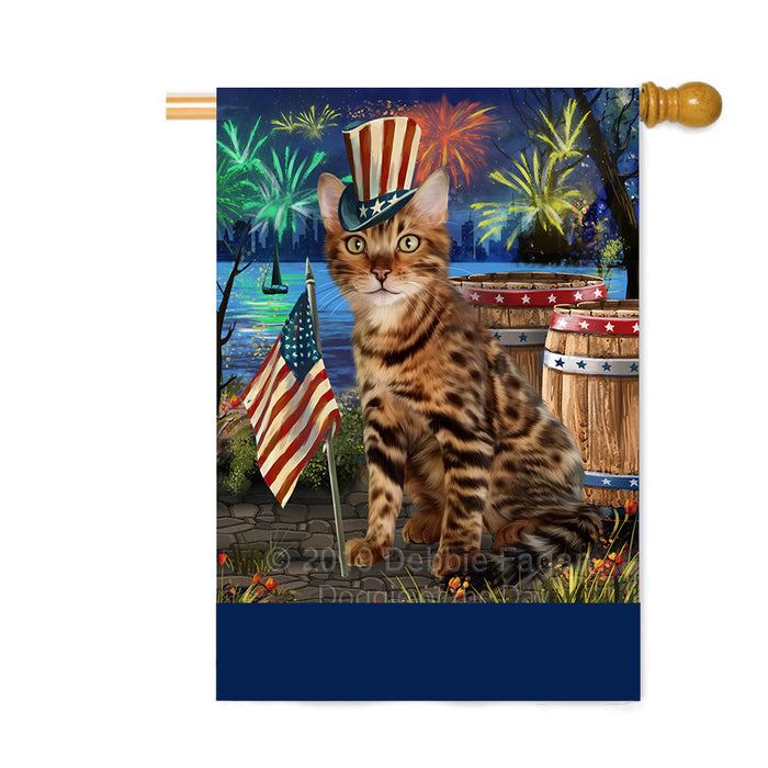 Personalized 4th of July Firework Bengal Cat Custom House Flag FLG-DOTD-A57833