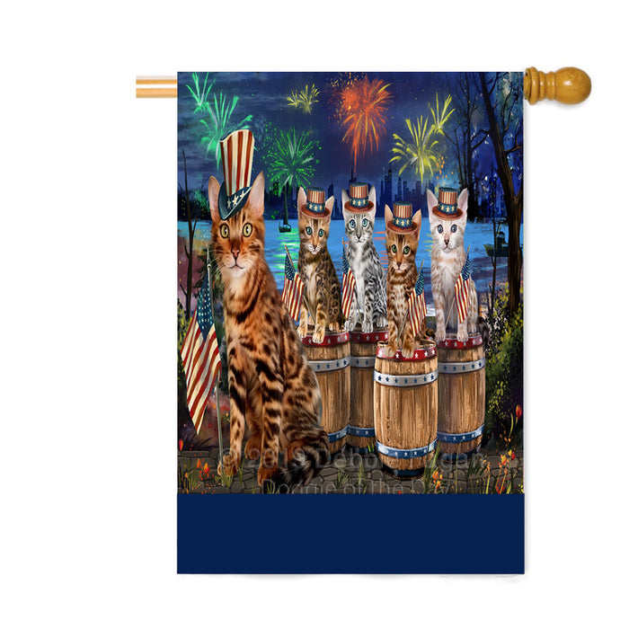 Personalized 4th of July Firework Bengal Cats Custom House Flag FLG-DOTD-A57834