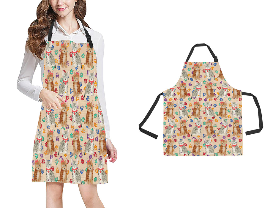 Rainbow Paw Print Bengal Cats Red All Over Print Adjustable Apron