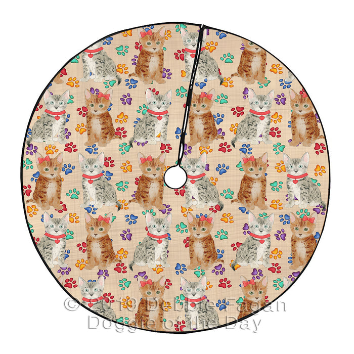 Rainbow Paw Print Bengal Cats Red Christmas Tree Skirt