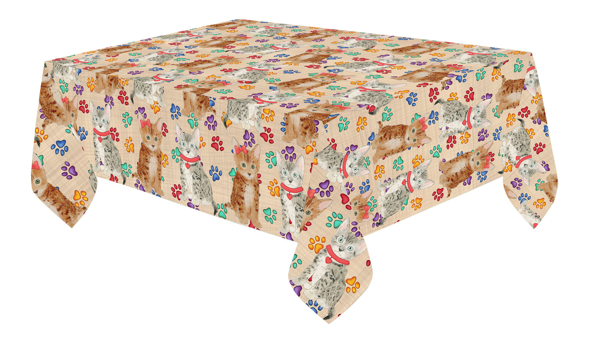 Rainbow Paw Print Bengal Cats Red Cotton Linen Tablecloth
