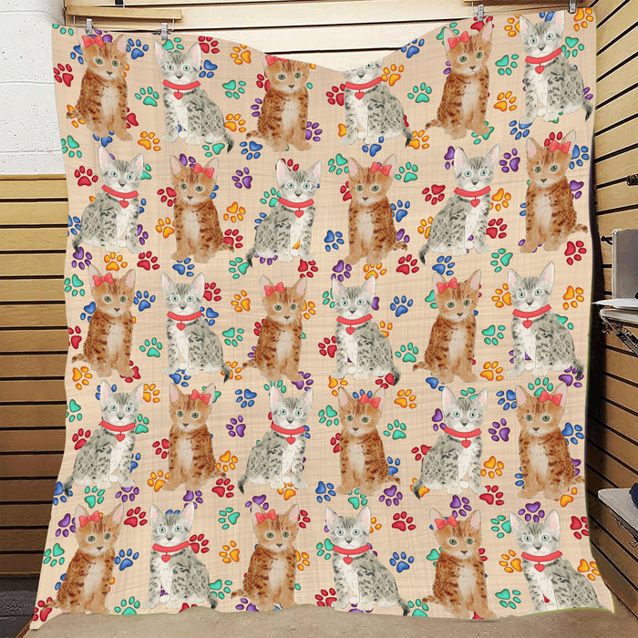 Rainbow Paw Print Bengal Cats Red Quilt